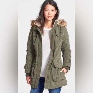 Y2K Faux Fur Trim Hooded Coat By DKny Grunge Cargo